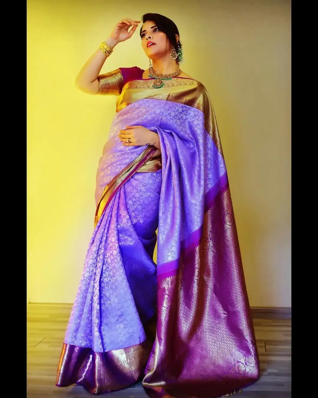 Hyderabad Actress Anasuya Bharadwaj in Blue Pattu Saree